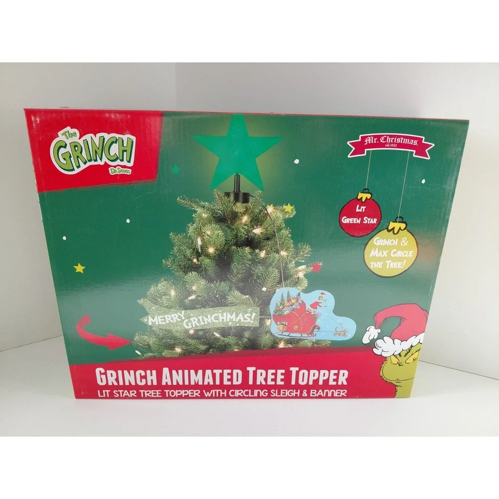 Grinch Animated Tree Topper Mr Christmas 2025 Lighted Star Circling Sleigh‎ NEW